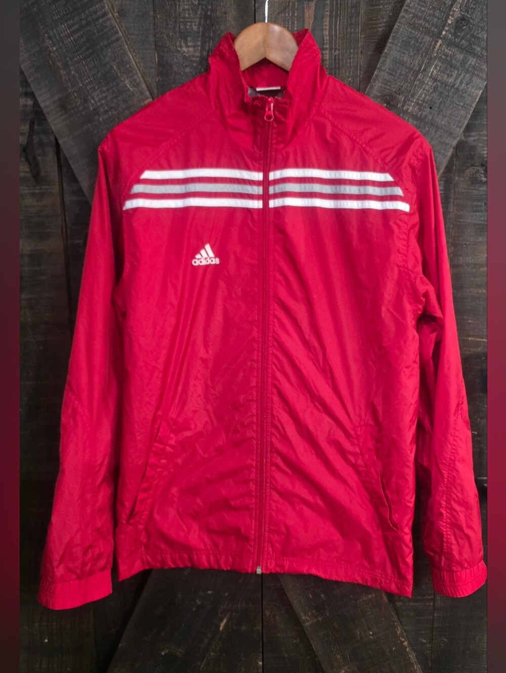 Adidas Men's Red Track Jacket with Signature Stripes Size Small